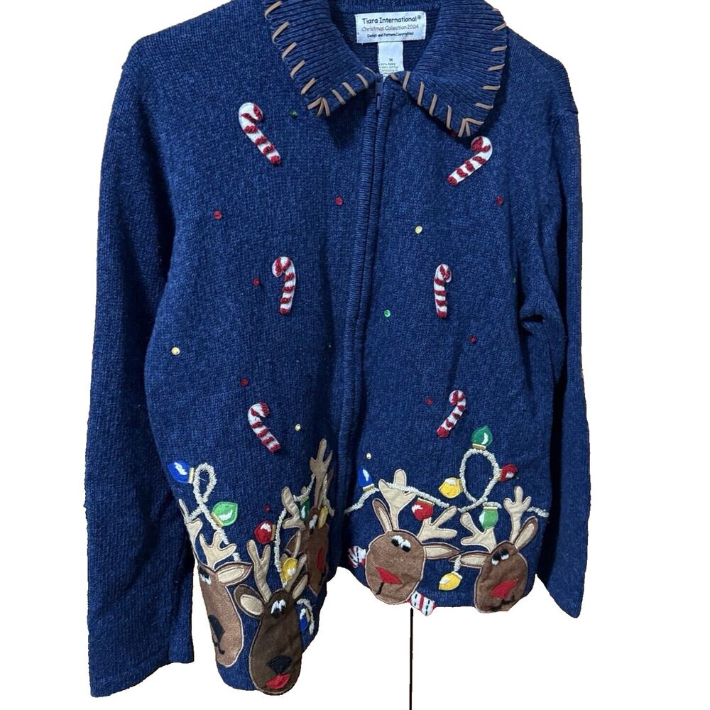 Vintage Tiara International‎ Reindeer Ugly Sweater Shacket Medium
